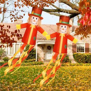 2 Pcs Fall‎ Thanksgiving Scarecrows Windsocks Decoration 40'' Vintage WindSocks